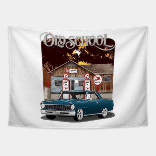 1967 Blue Chevrolet Nova Old School Print Tapestry