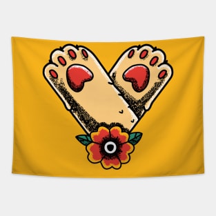 Cat Paws and Red Flower Tattoo Style Tapestry