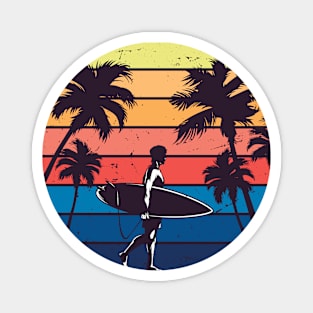 Vintage Surfer and Palm Trees Magnet