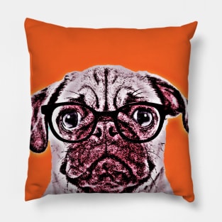 Pop Art Portrait  of Geek Pug in Orange Background - Print / Home Decor / Wall Art / Poster / Gift / Birthday / Pug Lover Gift / Animal print Canvas Print Pillow