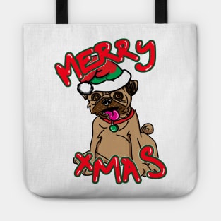 Merry Christmas Pug Dog Tote