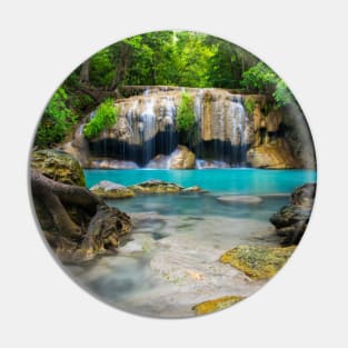 SCENERY 28 - Clear Blue Waterfall Around Green Forest Pin