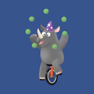 Funny cute rhino juggling on unicycle T-Shirt