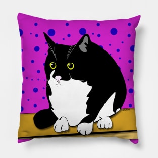 Cute Tuxedo Fatty Cat Nelson On a Ledge Copyright TeAnne Pillow