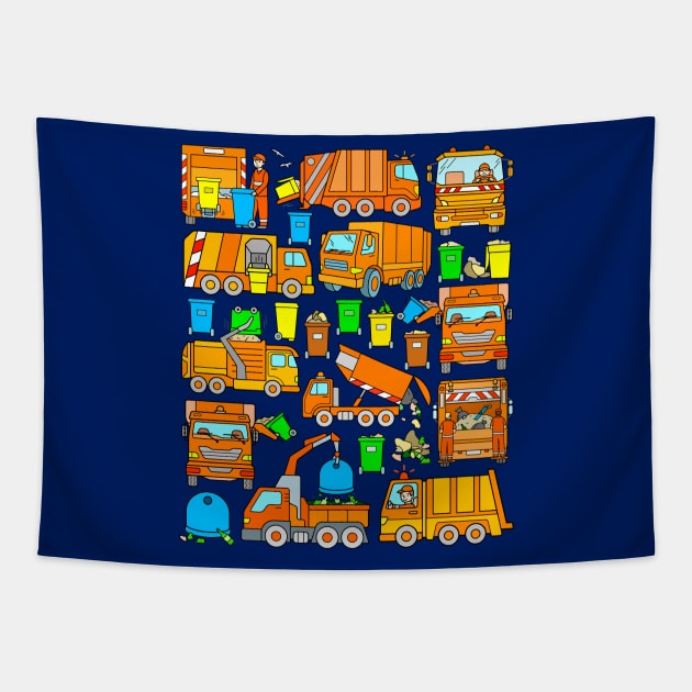 Trash Trucks Garbage Truck Rubbish Collection Vehicles Tapestry by samshirts