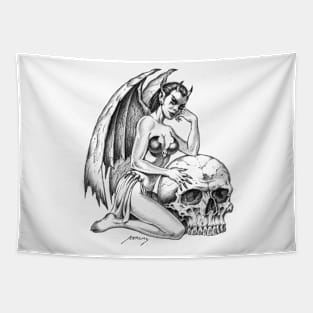 Devilgirl and Skull Tapestry