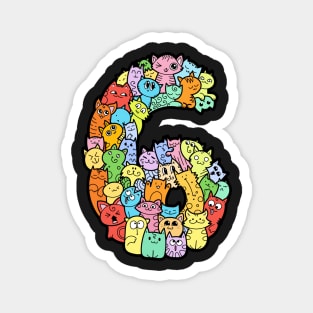 Number 6 six - Funny and Colorful Cute Monster Creatures Magnet