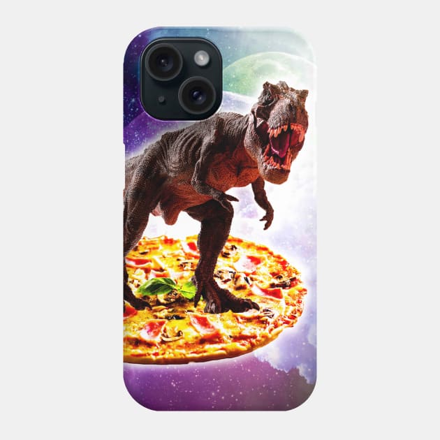 Tyrannosaurus Rex Dinosaur Riding Pizza In Space Phone Case by Random Galaxy