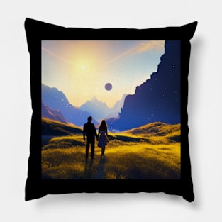 Valentine Wall Art -  Sunrise,Moonset - Unique Valentine Fantasy Planet Landsape - Photo print, canvas, artboard print Pillow