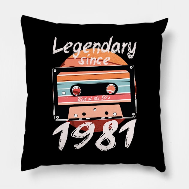 Legendary Since 1981 Vintage 40th Birthday 40 Years Pillow by auviba-design