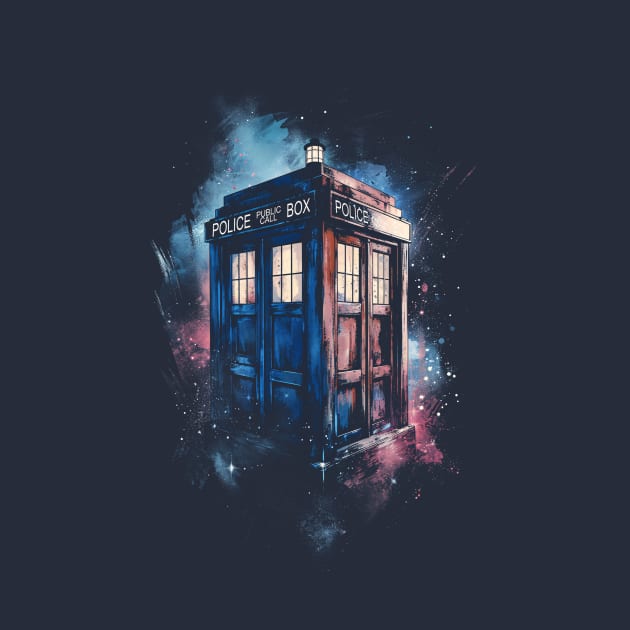 TARDIS Watercolor Grunge Painting by DesignedbyWizards