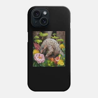 watercolor flowers surrounding a wild pangolin Phone Case