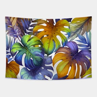 Colorful Monstera Tropical Leaves Tapestry