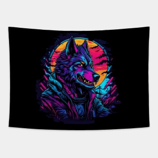 Synthwave Wolf Man Tapestry