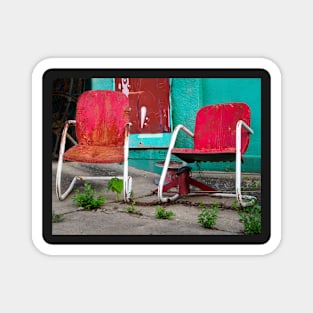 Rusty Red Pair Two Old Metal Chairs photograph Magnet