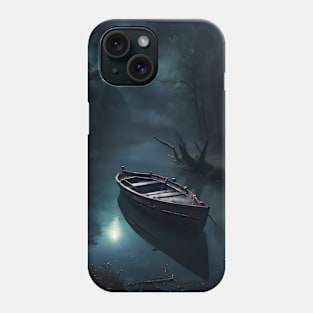 Turquoise Tranquility: Moonscape Boat Journey Phone Case