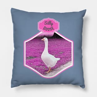 Silly goose on the pink grass Pillow