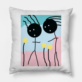 Kids in Field of Flowers Stick Figure Pillow