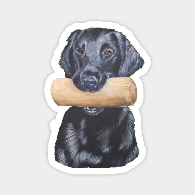 Flatcoated retriever with dumbbell Magnet by doggyshop