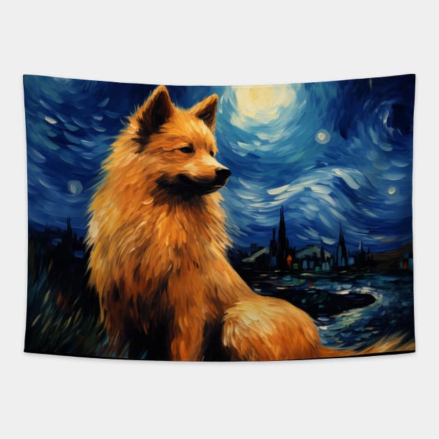 Finnish Spitz Painted in Starry Night style Tapestry by NatashaCuteShop