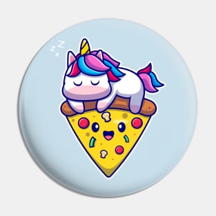 Cute Unicorn Sleeping On Pizza Cartoon Pin