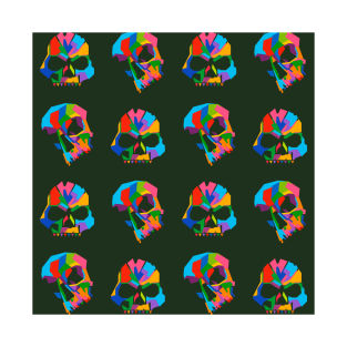 Colorful Skull Pattern Wpap Style Green Background T-Shirt