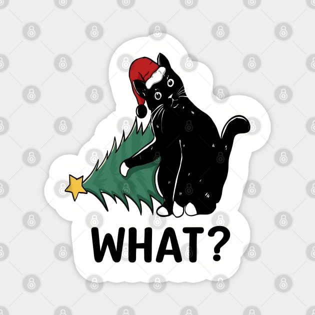 Black Cat Pushing Christmas tree funny xmas Magnet by Moe99