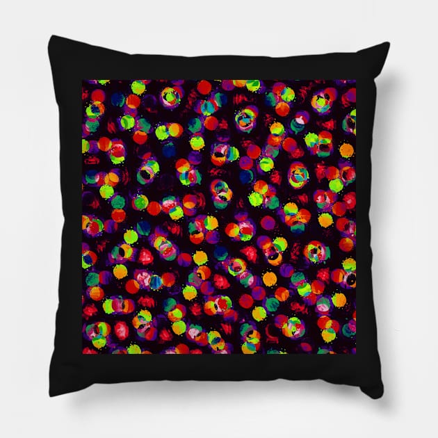 Rainbow Paint Polka Dots Pillow by KirstenStar 