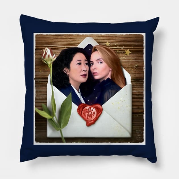 Killing Eve Villanelle and Eve Villaneve Valentine Pillow by OrionLodubyal