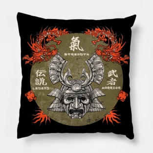 Samurai Mask Dragon Streetwear Vaporwave Kanji Character Japanese Aesthetic 608 Pillow