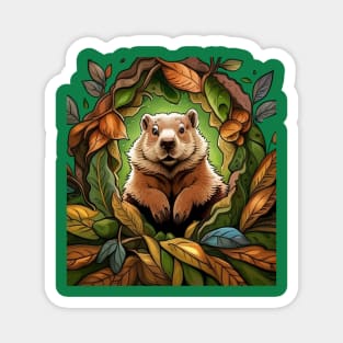 Groundhog Woodchuck With Mayflower Massachusetts State Tattoo Art Magnet