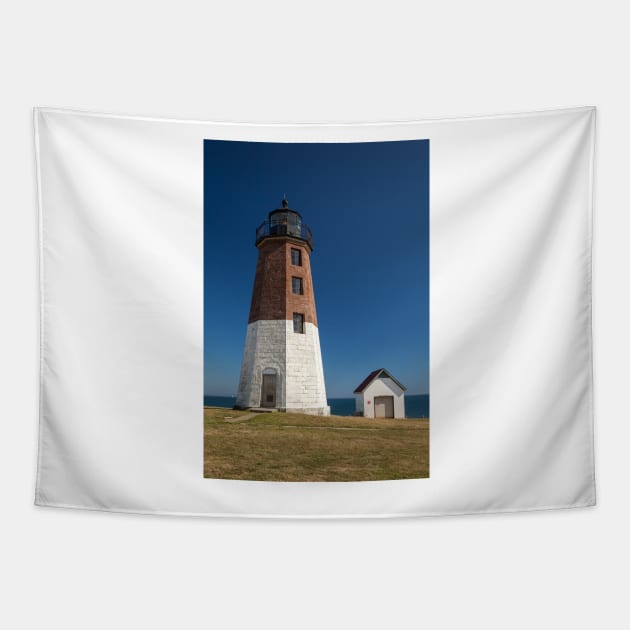 Point Judith Lighthouse Blue Sky Tapestry by mcdonojj