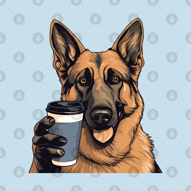 German Shepherd Drinking Coffee by Graceful Designs