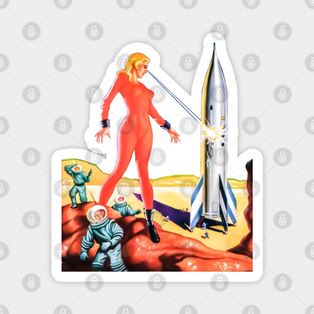 Retro Astronaut Girl Space The Cosmic Destroyer Blonde Science Fiction Imaginative Tales Vintage Comics 1957 Magnet by REVISTANGO