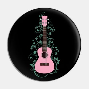 Pink Ukulele Flowering Vines Pin