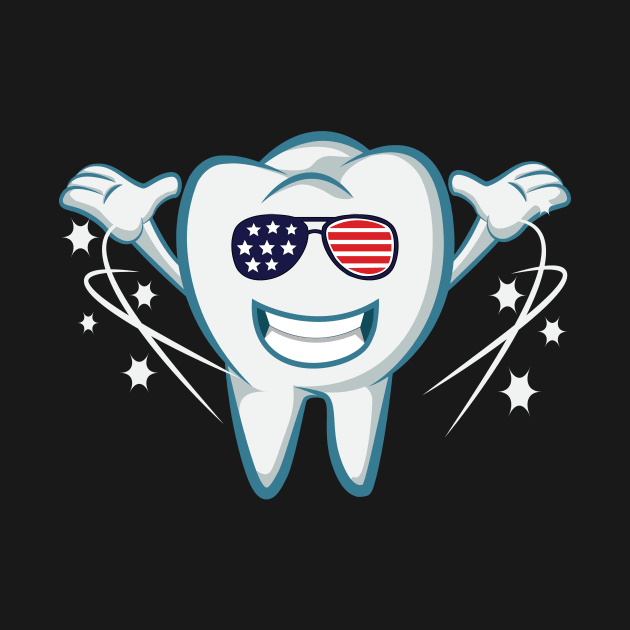 Funny Tooth with sunglasses Flag USA Dentist Gift 4th July by Ramadangonim