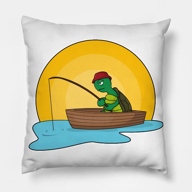 Turtle as Angler in Boat Pillow by Markus Schnabel