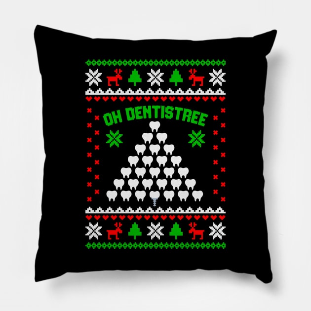 Dentist Teeth Tree Oh Dentistree Funny Christmas Dental Assistant T-Shirt Pillow by Hobbybox