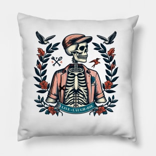 preppy skeleton Live Laugh Die Pillow