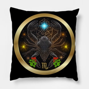 Scorpio Scorpian with Symbol, Flowers & Stars Pillow