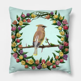 The Early Bird on Colorful Flowers Pillow