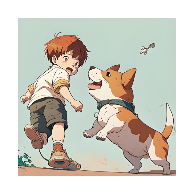 Capture the Joy of Childhood - Adorable Digital Download of a Funny Puppy Playing with a Kid by Leynee