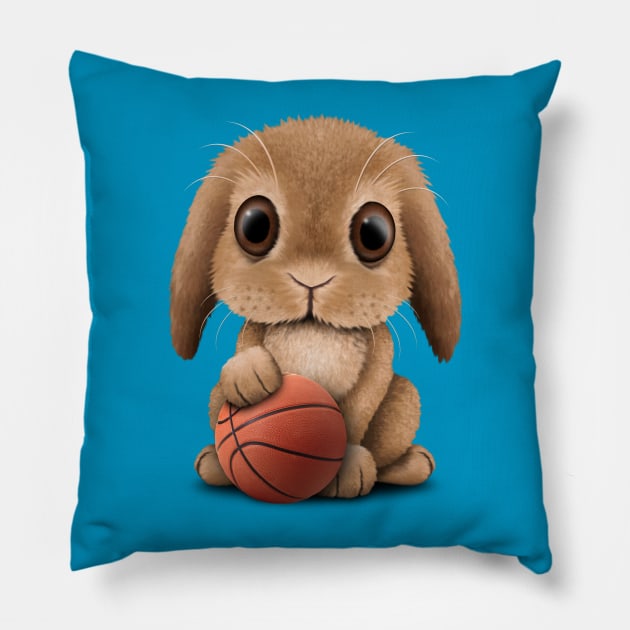 Cute Baby Bunny Playing With Basketball Pillow by jeffbartels