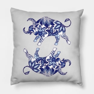 Paisley Oxen (Blue and Grey Palette) Pillow