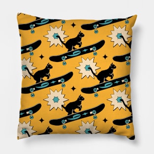 Cool Skater Black Cat Pattern in yellow Pillow