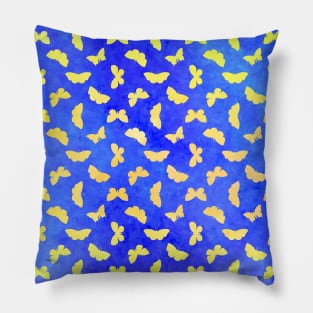 Yellow Butterfly with Blue Watercolor Background for Down Syndrome Awareness Pillow