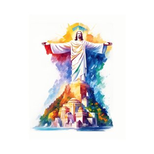 Christ The Redeemer In Watercolor Style - Ai Art T-Shirt