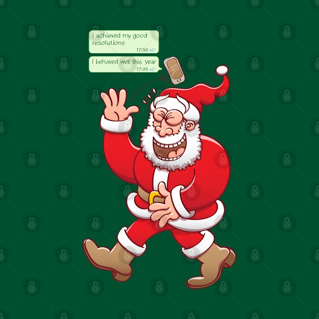 Santa laughing out loud when receiving text messages from people saying that they have been good by zooco