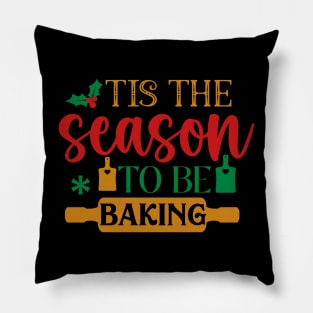 Tis the season to be baking; Christmas; pun; baking; bake; baker; cook; cooking; Xmas; Merry Christmas; cute; funny; humor; Christmas pun; gingerbread men; kitchen; Pillow