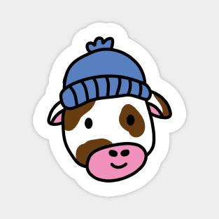 Cute cartoon dairy cow wearing a wooly hat Magnet